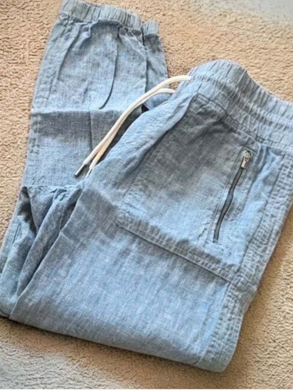 Athleta Light Blue Drawstring Linen Jogger Pants